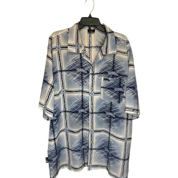 Southpole Vintage Y2K‎ Graphic Print Shirt XXL Blue White Plaid Streetwear 90's - Picture 2 of 9